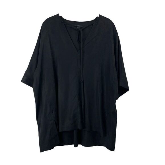 COS boxy lagenlook top Size 10 black short sleeve boho v‎ neck - Picture 1 of 7